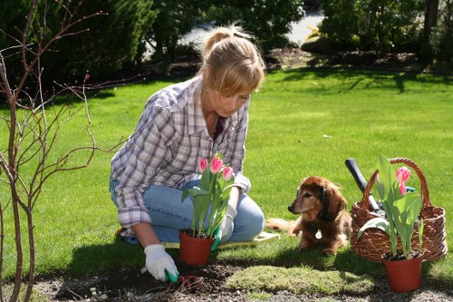 Worker wearing PPE during landscaping in Putney